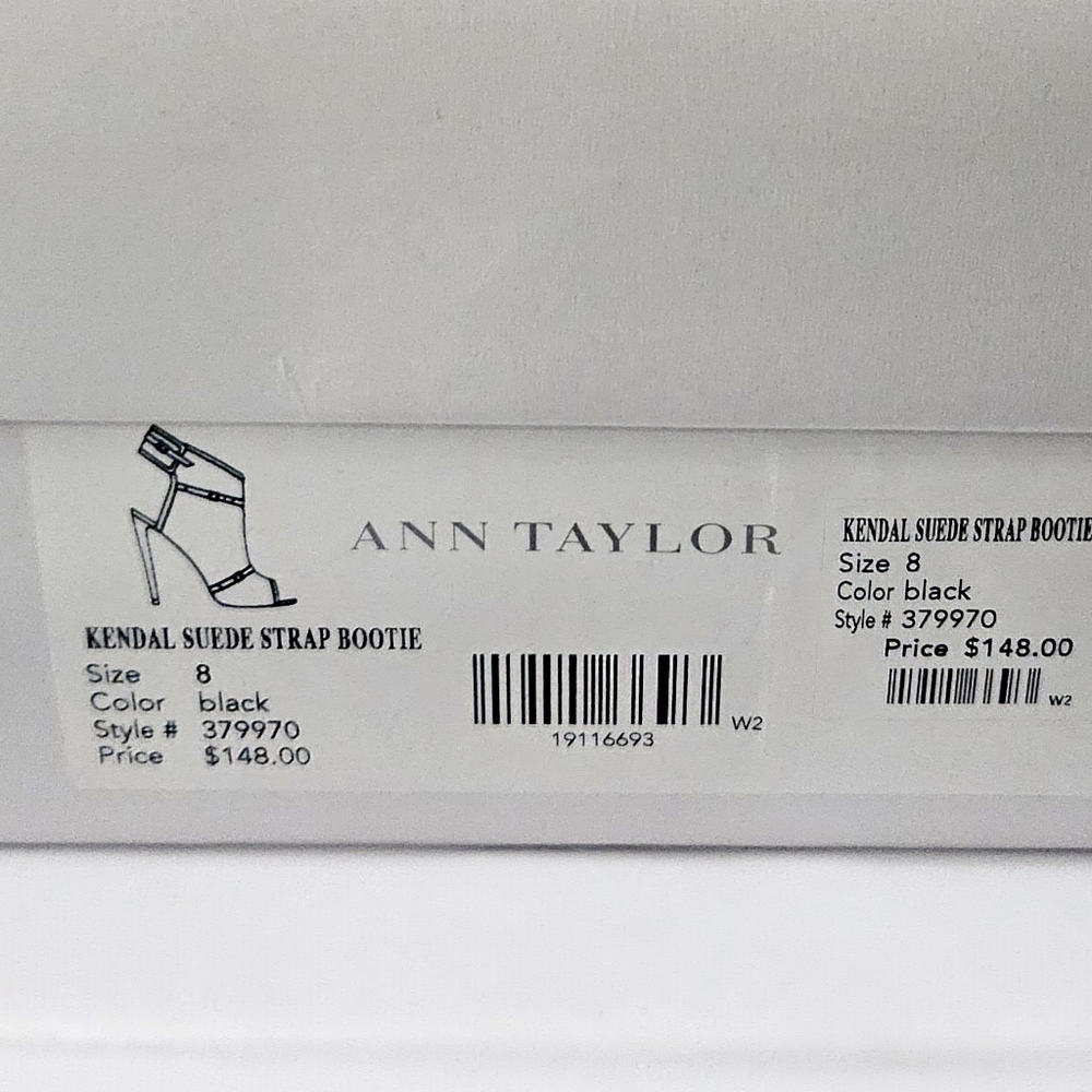 Ann Taylor Black Ankle Booties with Open Toe and Gold Accents - Picture 2 of 6